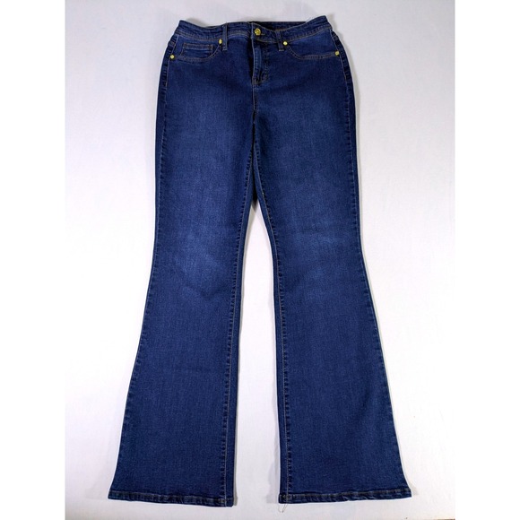 IMAN Denim - IMAN Women's Jeans Size 12 Dark Wash Blue Denim Bootcut Flare Gold Hardware